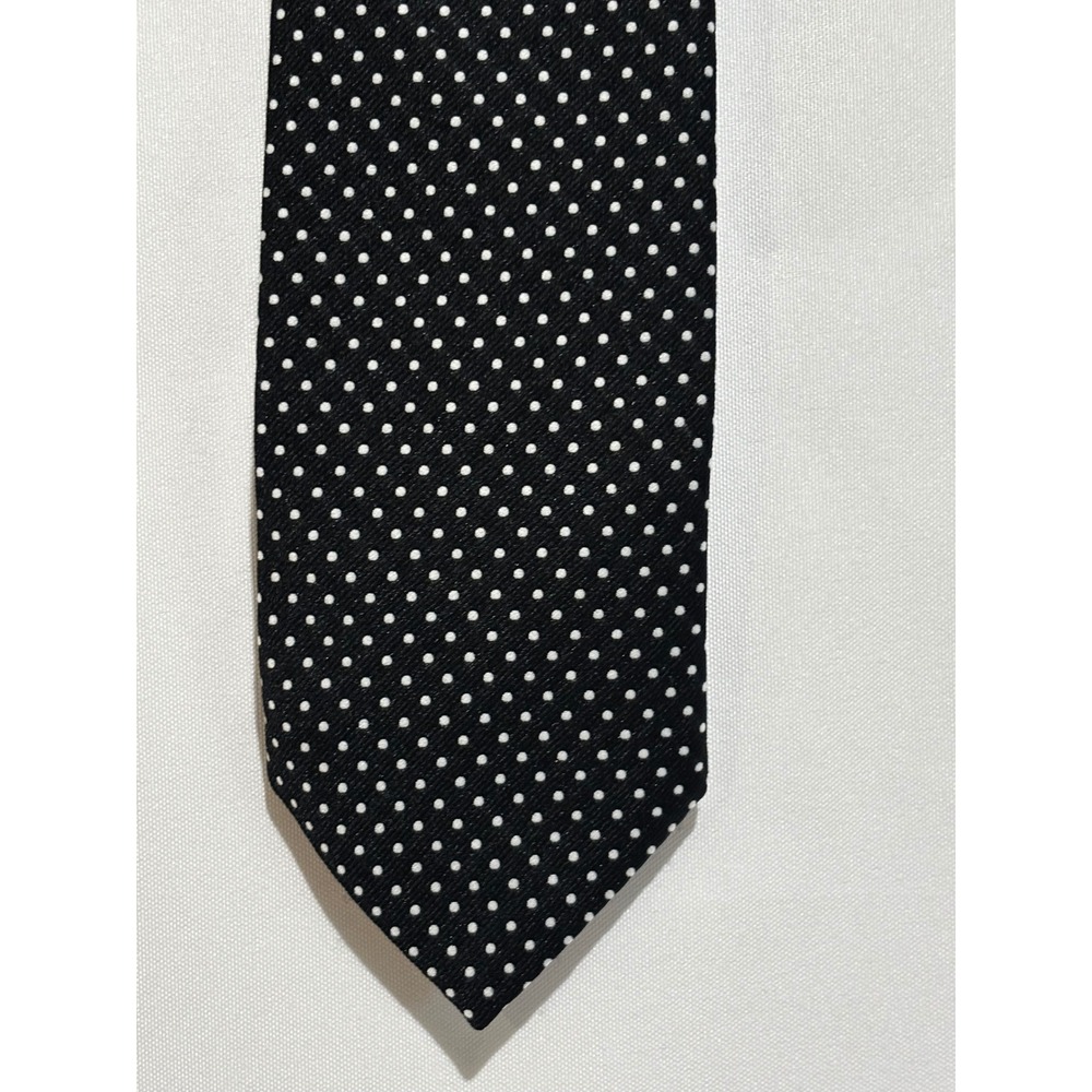 Pride of England Mens Silk Polka Dot Necktie Black White Classic quiet luxury